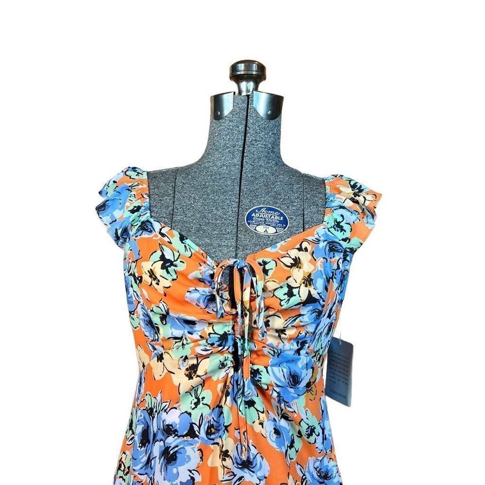 19 Cooper KEYHOLE RUFFLE MIDI DRESS IN CORAL FLORAL Size XS - Picture 9 of 16